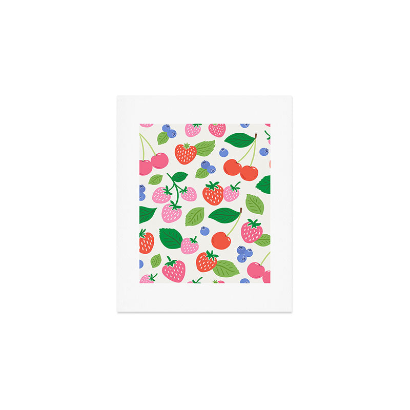 Strawberries and Cherries - Bright Colors Art Print Gallery Image 1