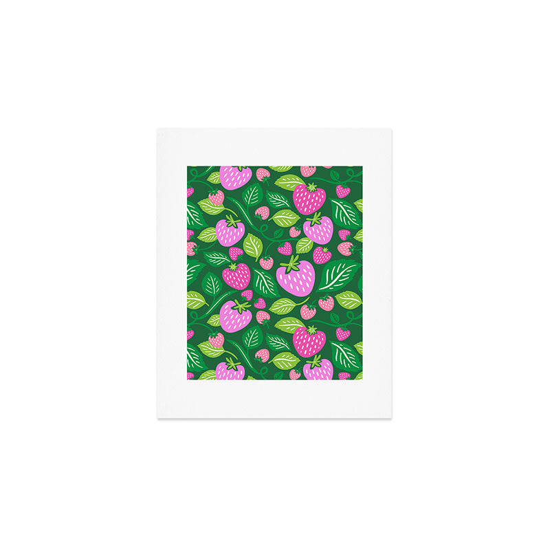 Strawberry Fields - Pink and Green Art Print Gallery Image 1