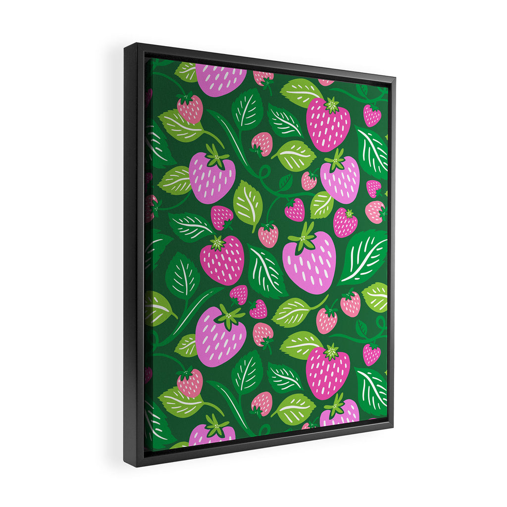 Strawberry Fields - Pink and Green Framed Canvas Print Gallery Image 2