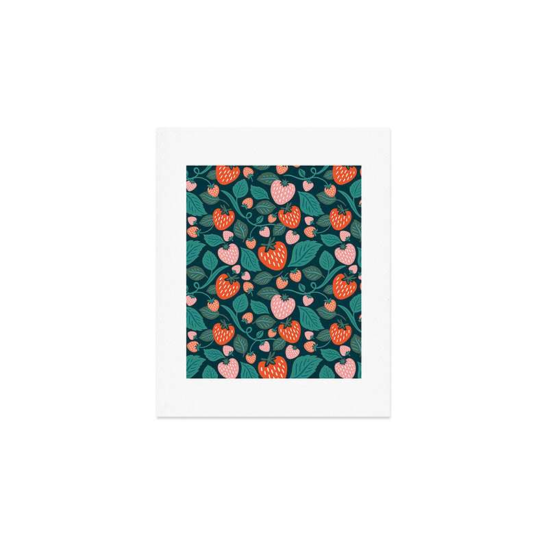 Strawberry Fields - Teal Green & Red Art Print Gallery Image 1
