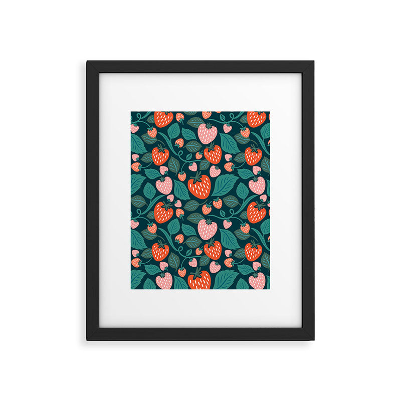 Strawberry Fields - Teal Green & Red Framed Art Print Gallery Image 6