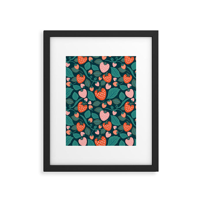 Strawberry Fields - Teal Green & Red Framed Art Print Gallery Image 1