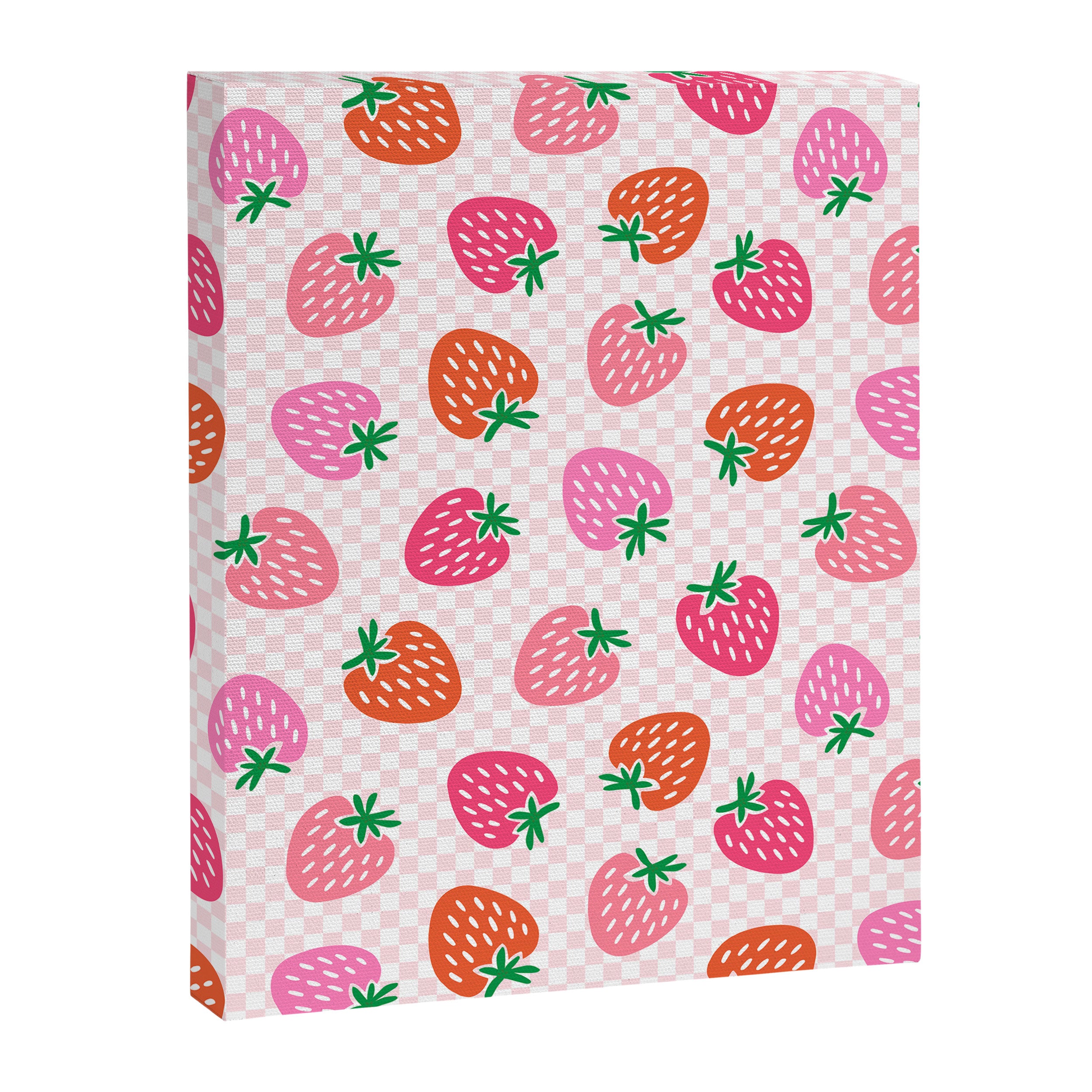 Strawberry Toss on Checks - Pink and Green Canvas Print Gallery Image 8