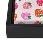 Strawberry Toss on Checks - Pink and Green Framed Canvas Print Gallery Image 3