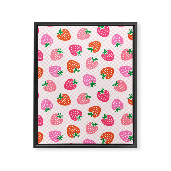 Strawberry Toss on Checks - Pink and Green Framed Canvas Print Gallery Image 1