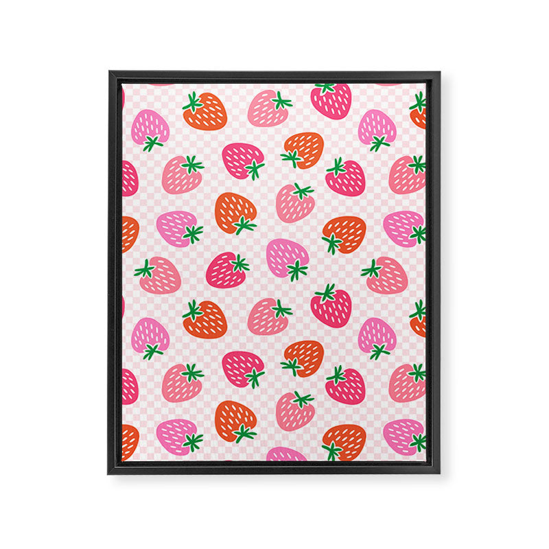 Strawberry Toss on Checks - Pink and Green Framed Canvas Print Gallery Image 8