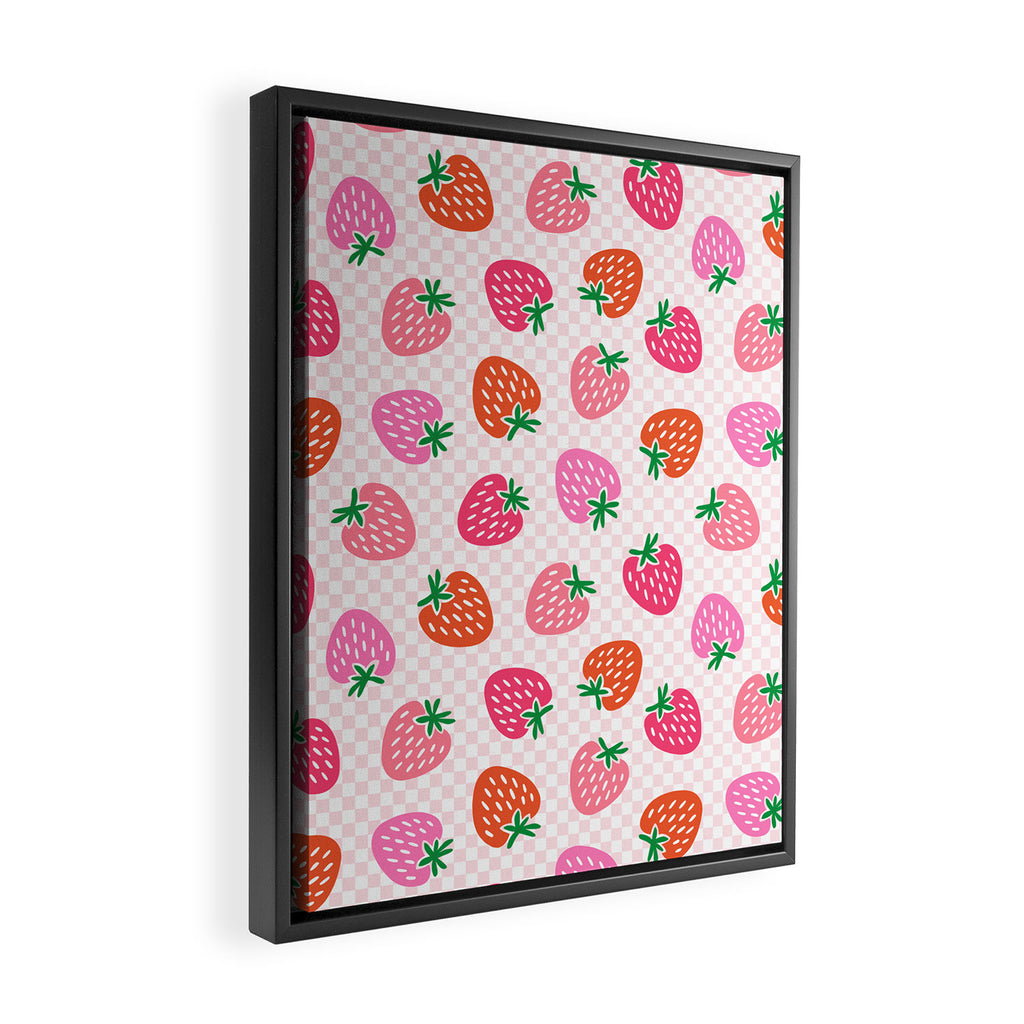 Strawberry Toss on Checks - Pink and Green Framed Canvas Print Gallery Image 2