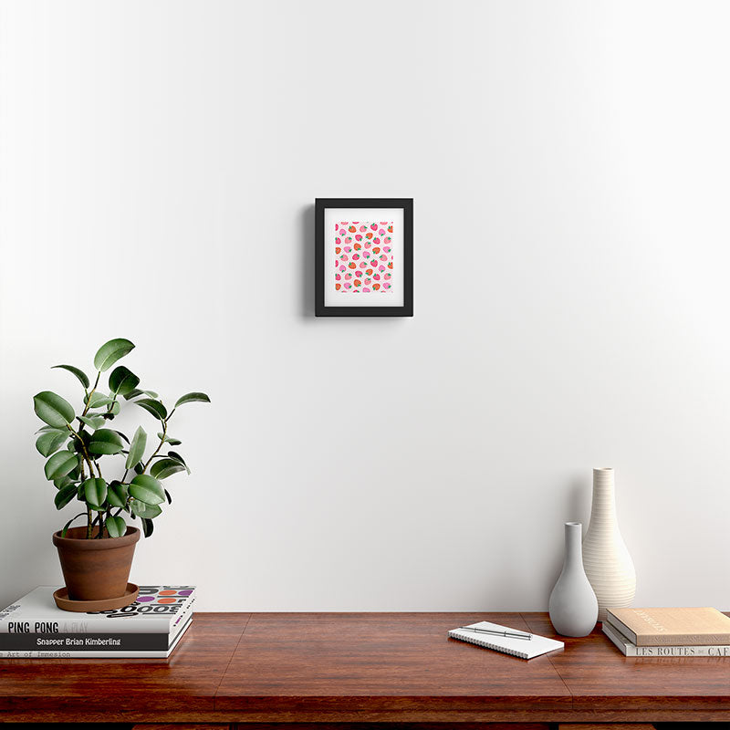 Strawberry Toss on Checks - Pink and Green Framed Art Print Gallery Image 2