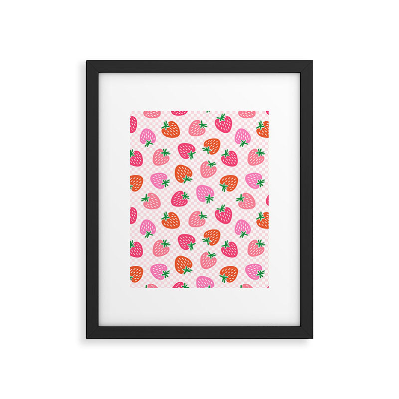 Strawberry Toss on Checks - Pink and Green Framed Art Print Gallery Image 6