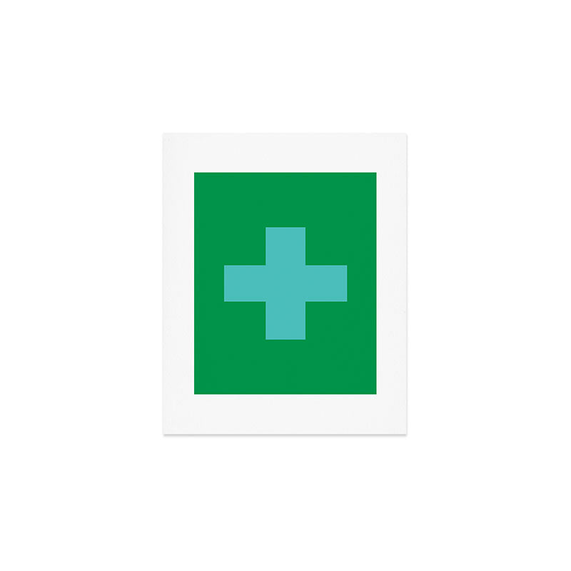 Swiss Cross Symbol in Blue & Green Art Print Gallery Image 1