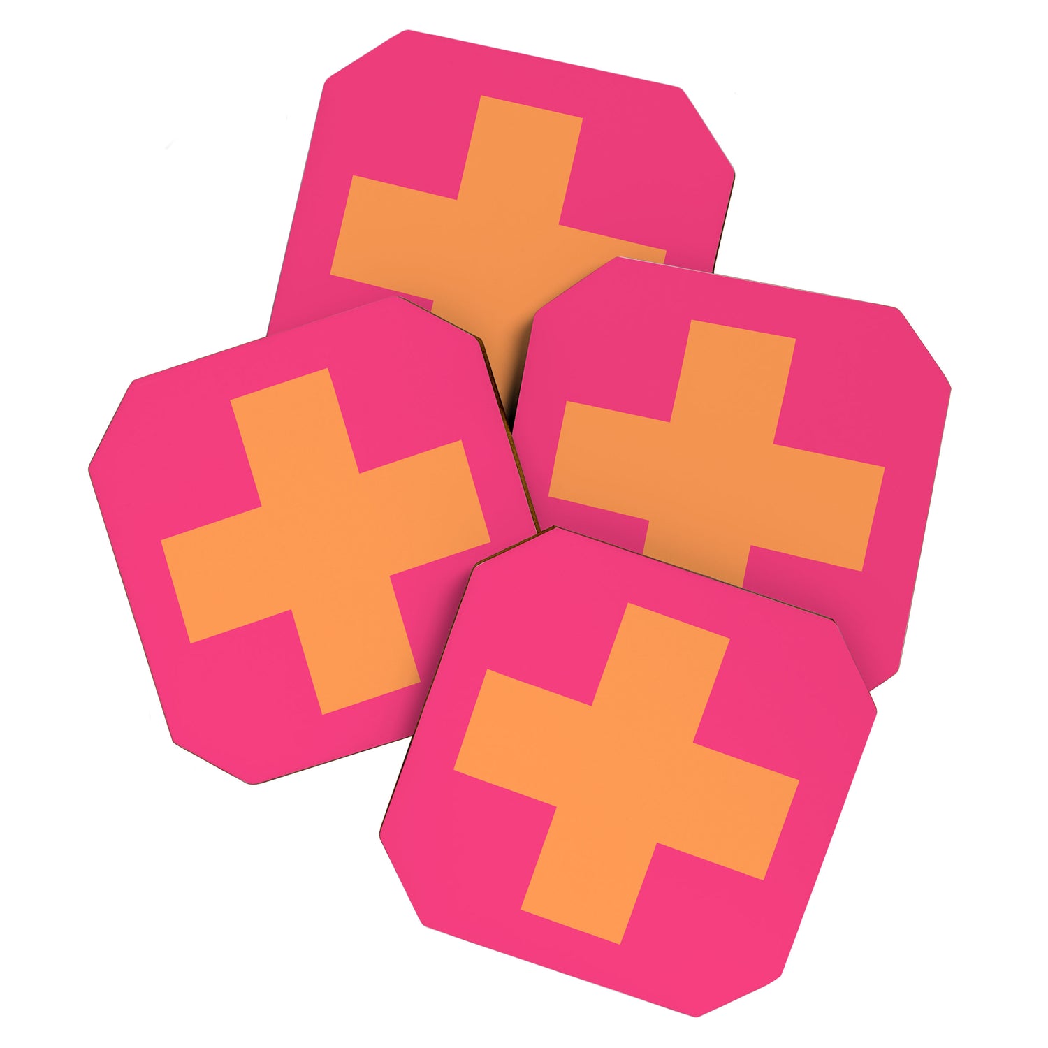 Swiss Cross Symbol in Pink and Orange Coaster Gallery Image 1