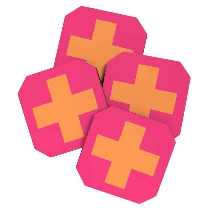 Swiss Cross Symbol in Pink and Orange Coaster Gallery Image 1