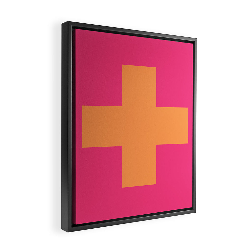 Swiss Cross Symbol in Pink and Orange Framed Canvas Print Gallery Image 2
