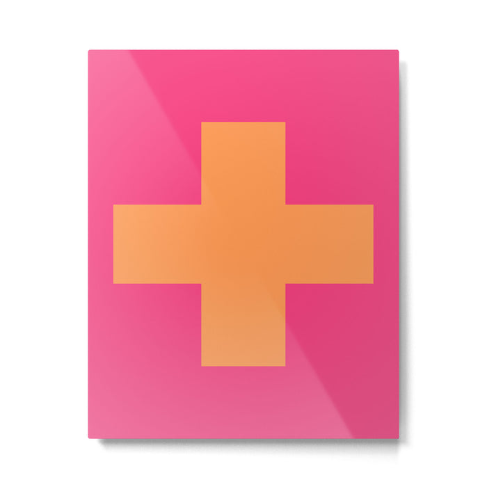 Swiss Cross Symbol in Pink and Orange Metal Print Gallery Image 1