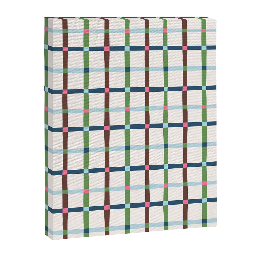 Windowpane Plaid Blue Green on Cream Canvas Print Gallery Image 8