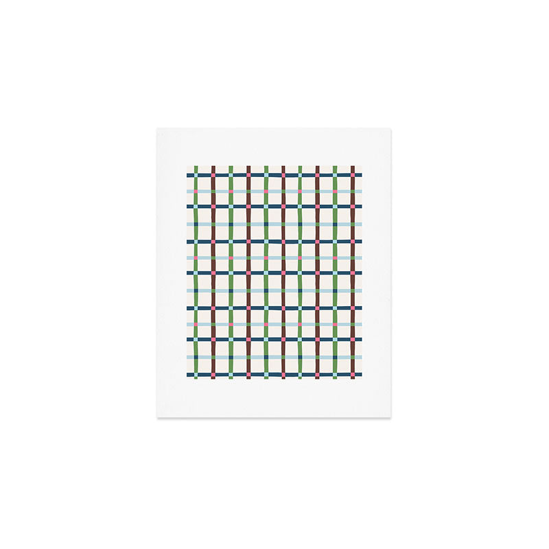 Windowpane Plaid Blue Green on Cream Art Print Gallery Image 1