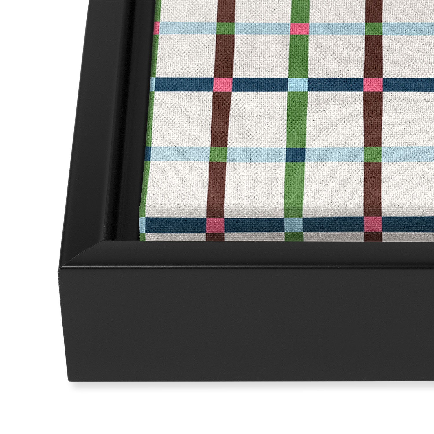 Windowpane Plaid Blue Green on Cream Framed Canvas Print Gallery Image 3