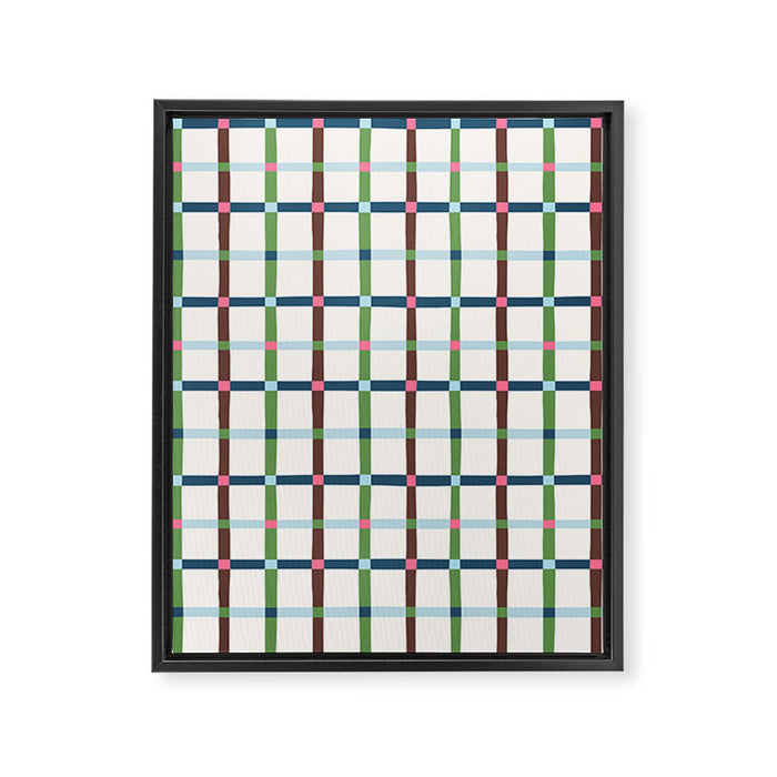 Windowpane Plaid Blue Green on Cream Framed Canvas Print Gallery Image 1