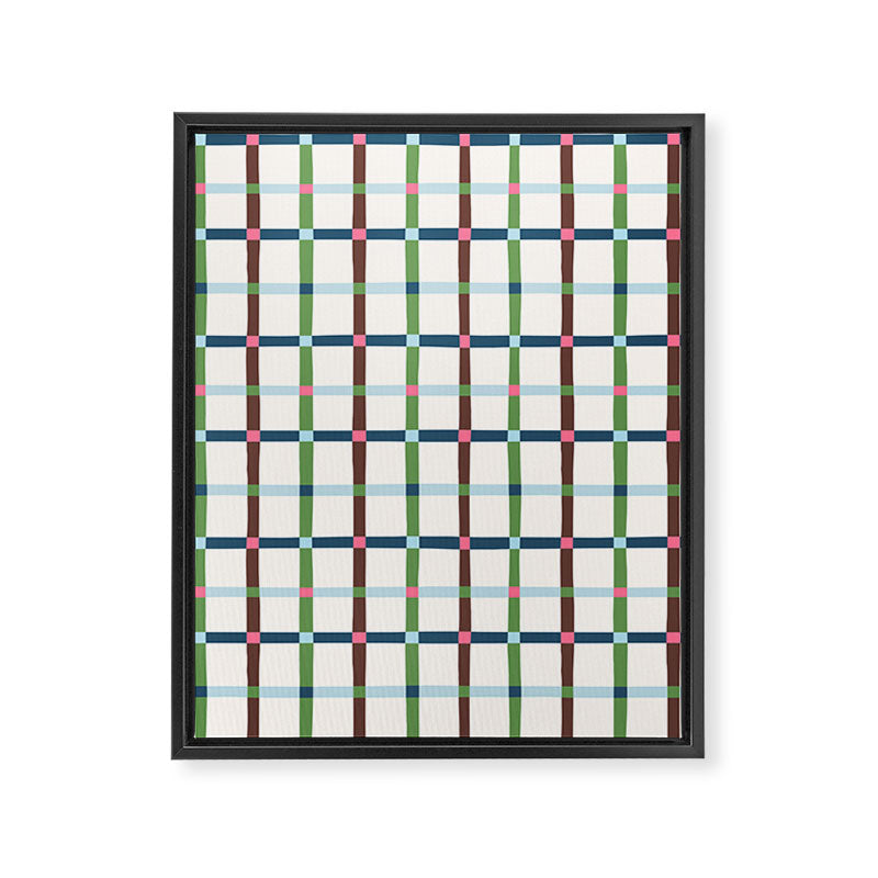 Windowpane Plaid Blue Green on Cream Framed Canvas Print Gallery Image 8