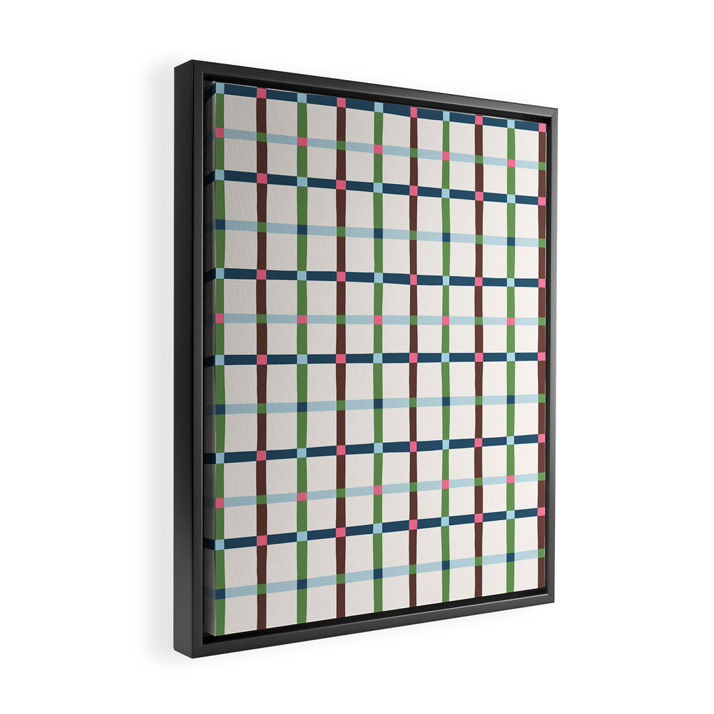 Windowpane Plaid Blue Green on Cream Framed Canvas Print Gallery Image 2