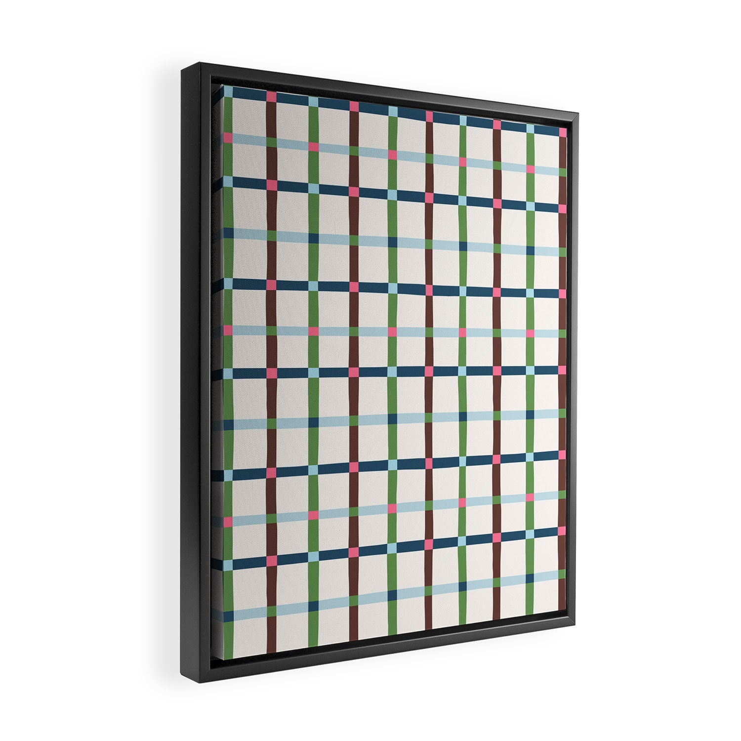 Windowpane Plaid Blue Green on Cream Framed Canvas Print Gallery Image 2