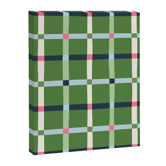 Windowpane Plaid Blue Pink on Green Canvas Print Gallery Image 1