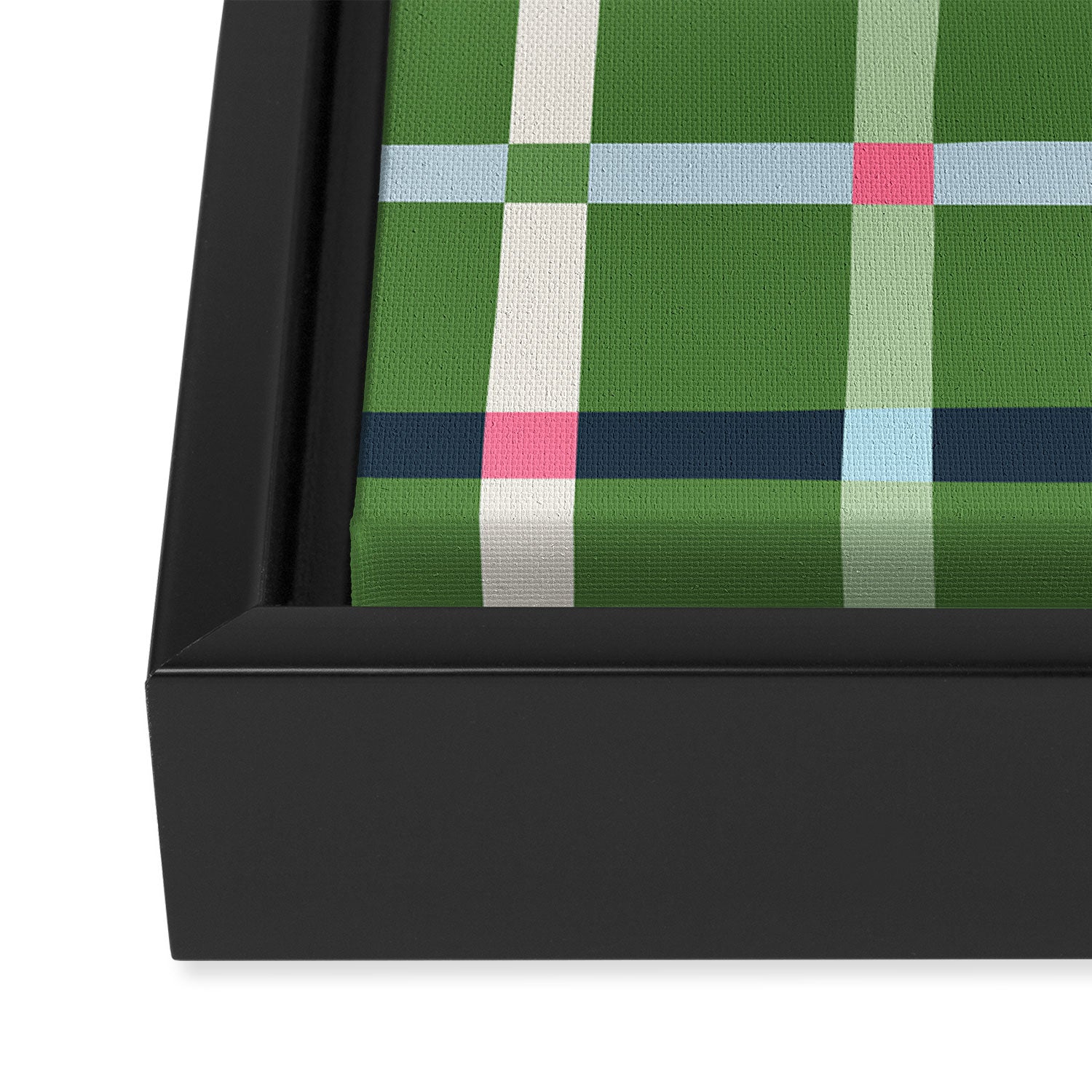 Windowpane Plaid Blue Pink on Green Framed Canvas Print Gallery Image 3