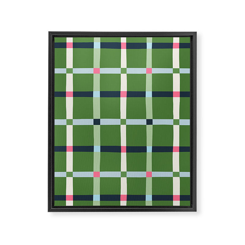 Windowpane Plaid Blue Pink on Green Framed Canvas Print Gallery Image 8