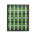 Windowpane Plaid Blue Pink on Green Framed Canvas Print Gallery Image 8