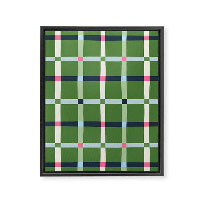 Windowpane Plaid Blue Pink on Green Framed Canvas Print Gallery Image 1