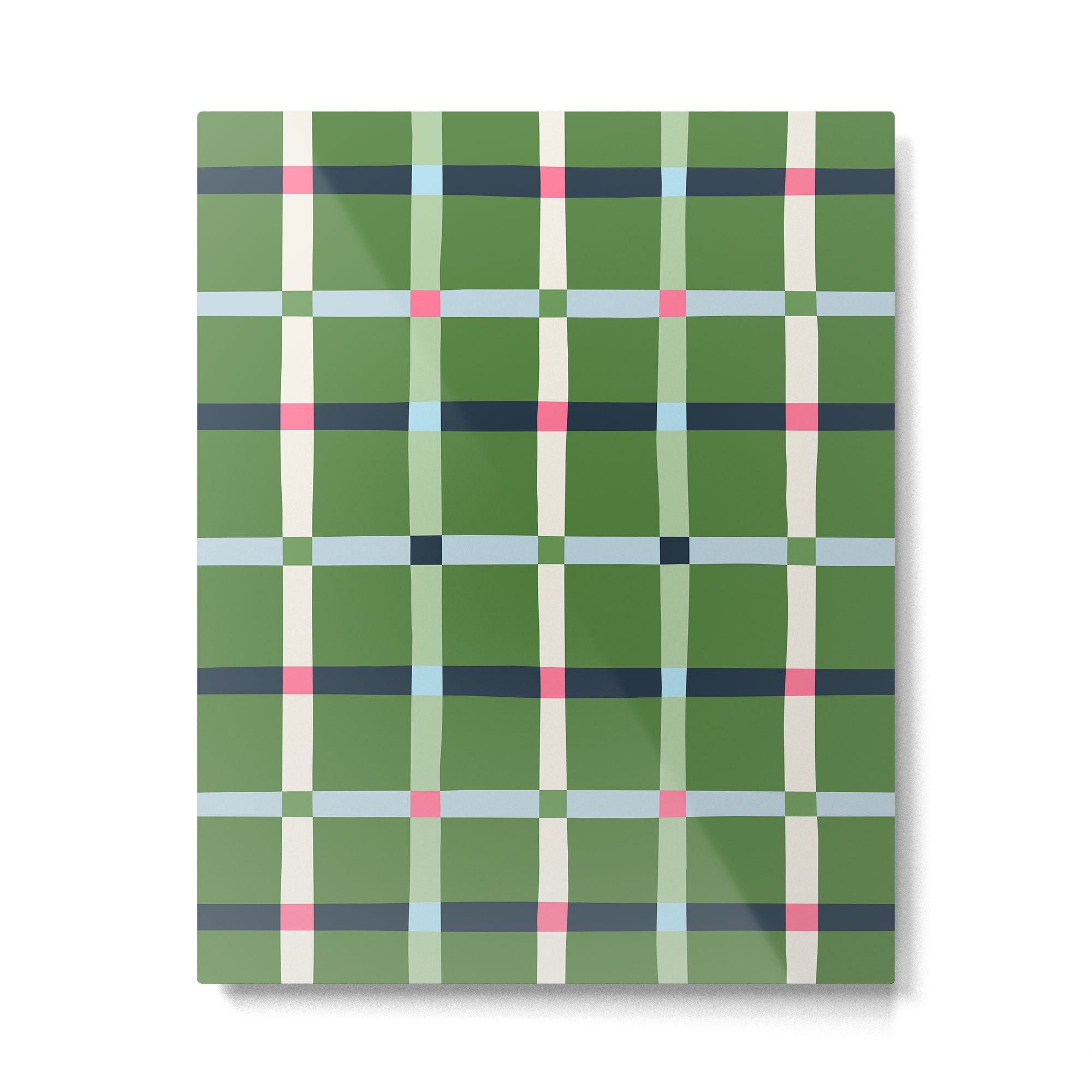 Windowpane Plaid Blue Pink on Green Metal Print Gallery Image 6