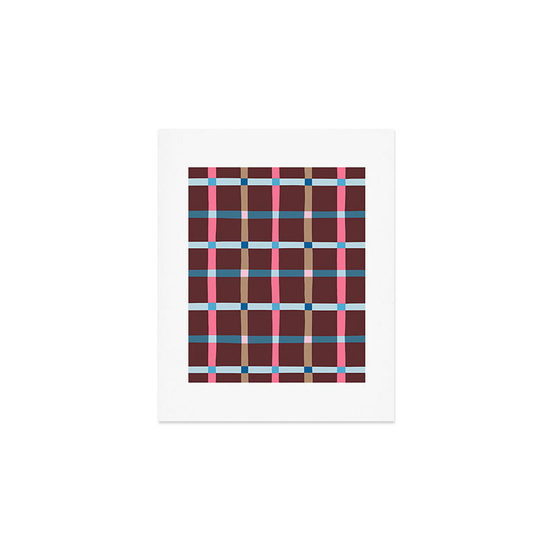 Windowpane Plaid Burgundy Art Print Gallery Image 1