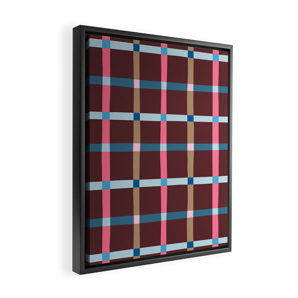 Windowpane Plaid Burgundy Framed Canvas Print Gallery Image 2