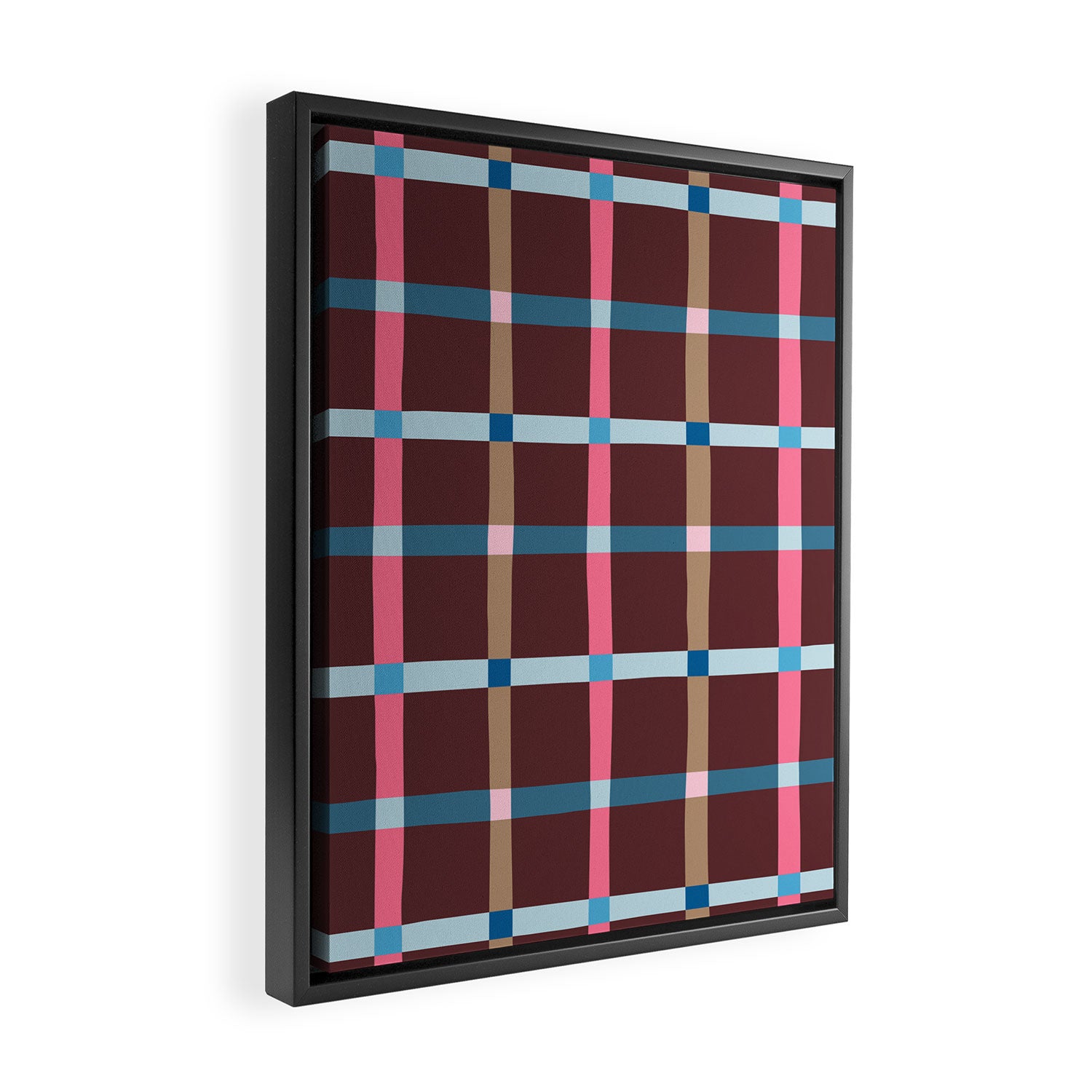 Windowpane Plaid Burgundy Framed Canvas Print Gallery Image 2