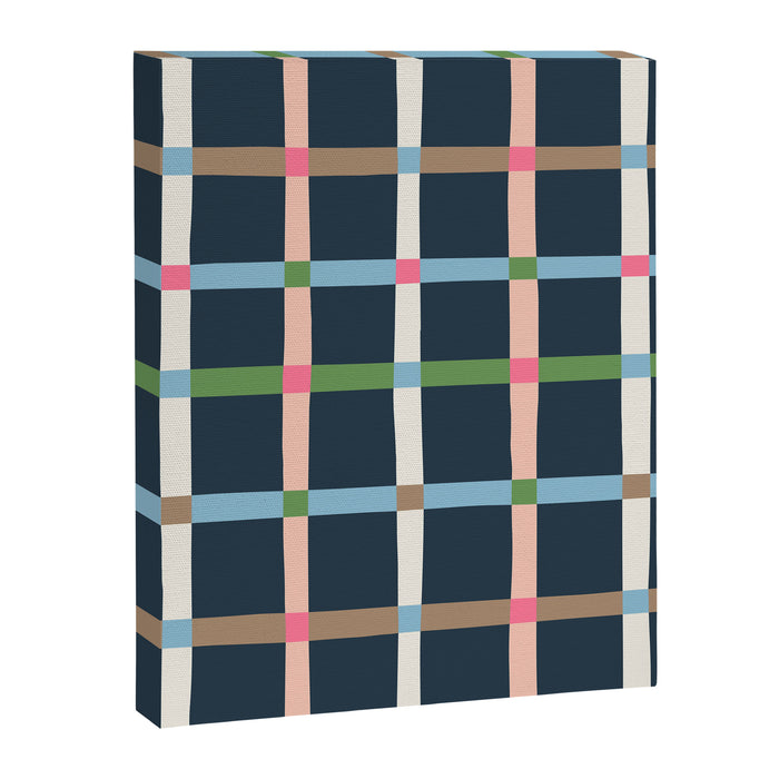 Windowpane Plaid Multicolor on Dark Blue Canvas Print Gallery Image 1