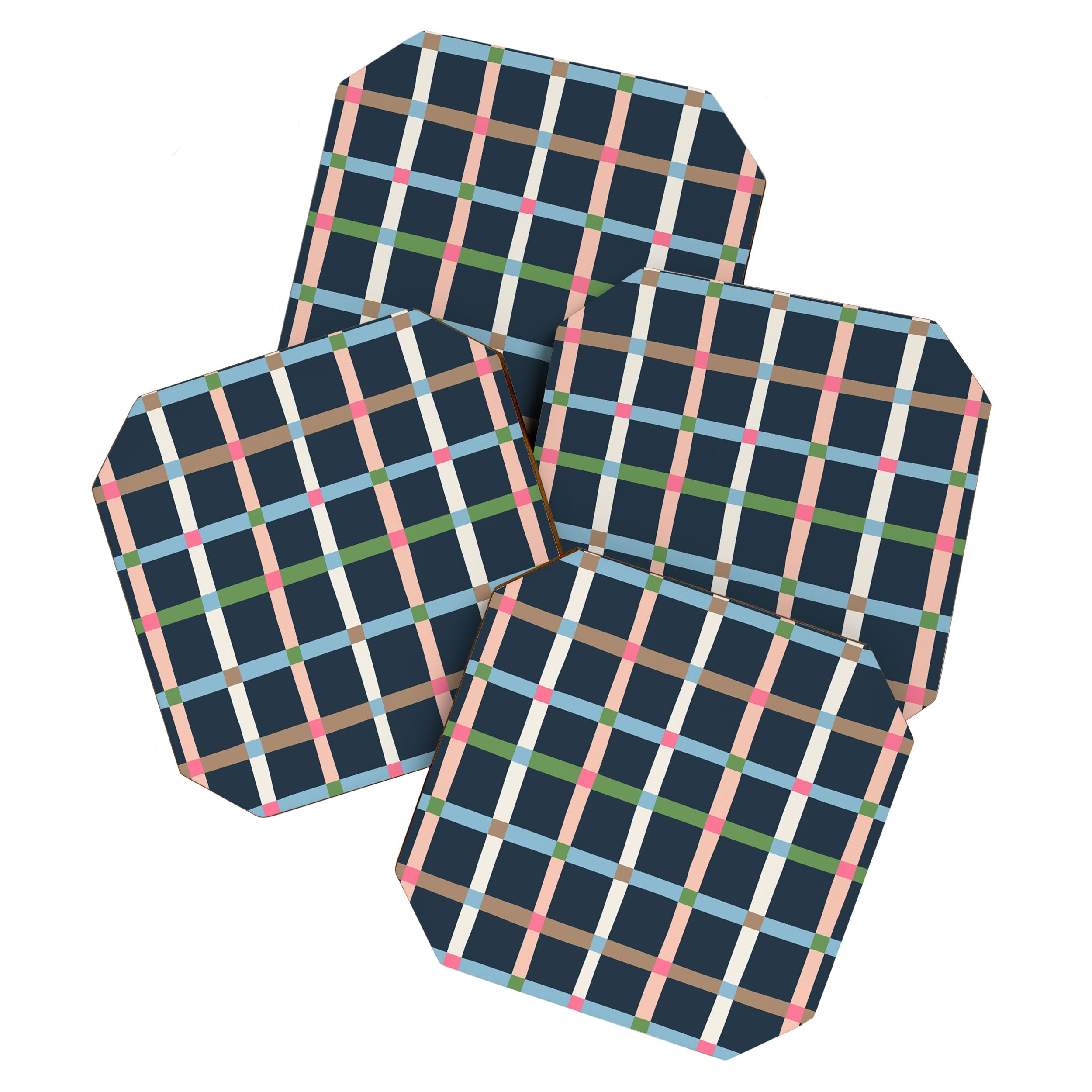 Windowpane Plaid Multicolor on Dark Blue Coaster Gallery Image 1