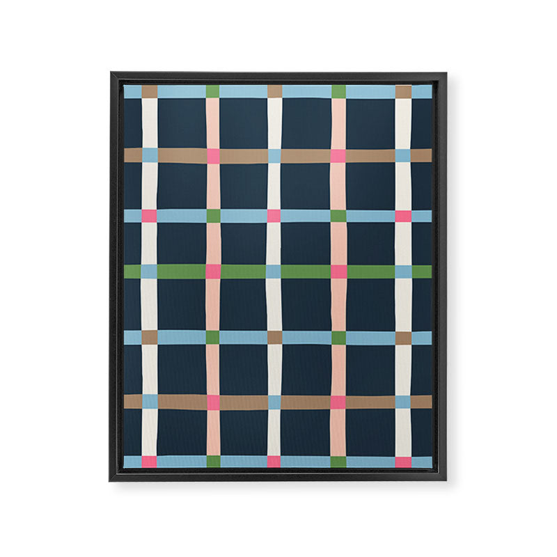 Windowpane Plaid Multicolor on Dark Blue Framed Canvas Print Gallery Image 8