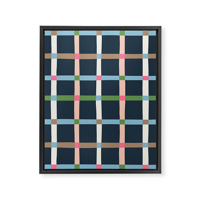 Windowpane Plaid Multicolor on Dark Blue Framed Canvas Print Gallery Image 1
