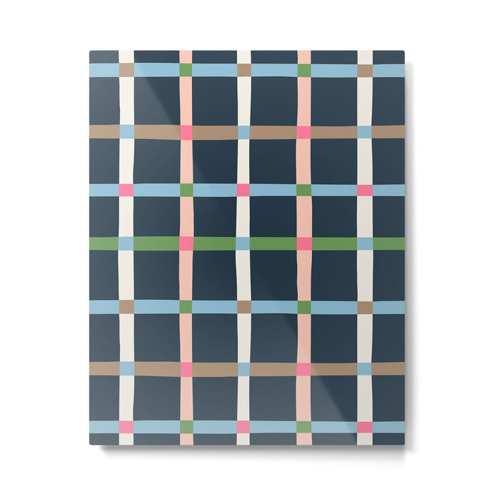 Windowpane Plaid Multicolor on Dark Blue Metal Print Gallery Image 1