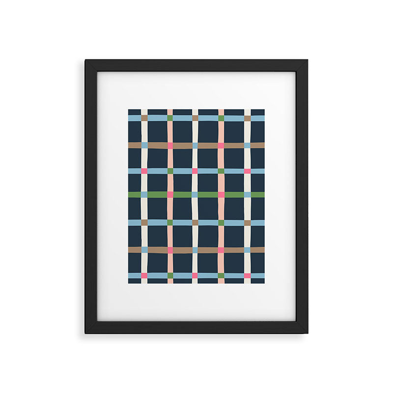 Windowpane Plaid Multicolor on Dark Blue Framed Art Print Gallery Image 6