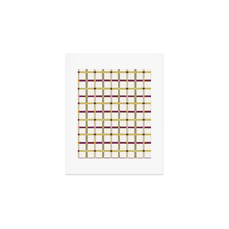 Windowpane Plaid - Olive Green and Burgundy Art Print Gallery Image 1