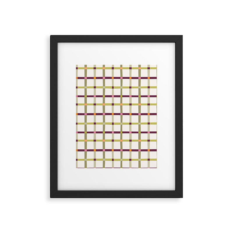 Windowpane Plaid - Olive Green and Burgundy Framed Art Print Gallery Image 6