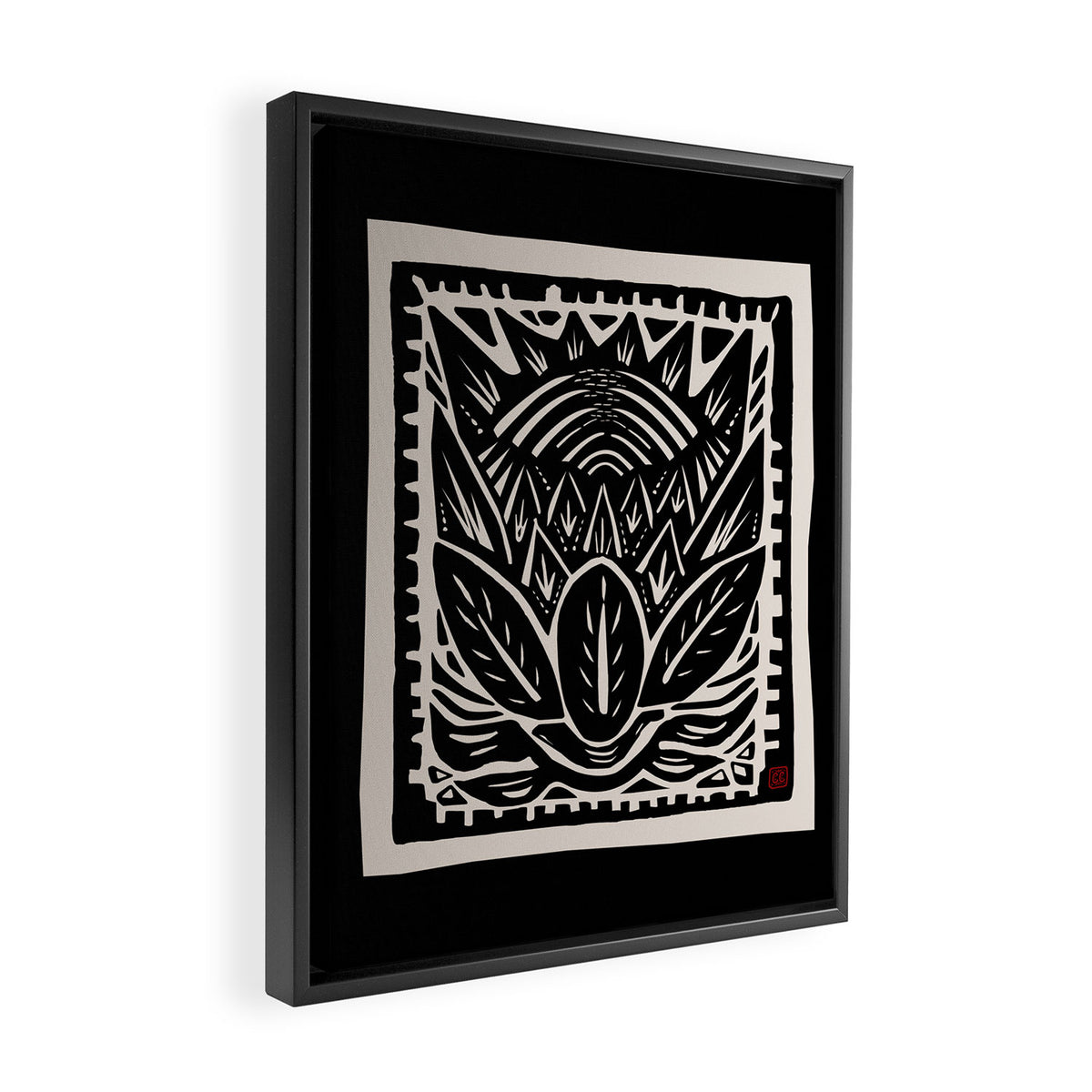 Woodcut Cactus Framed Canvas Print Gallery Image 2