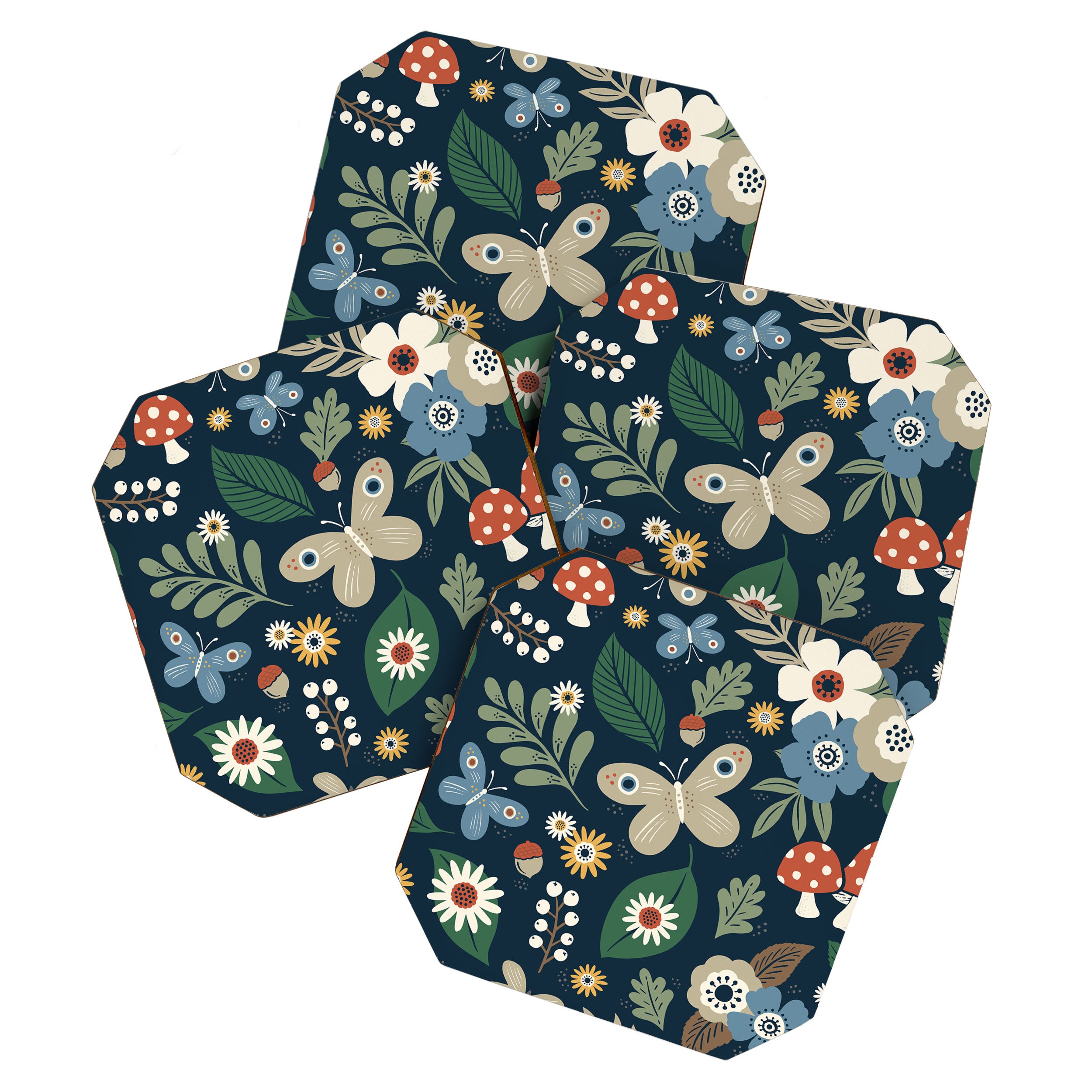 Woodland Forest Flowers - Navy Blue Coaster Gallery Image 1