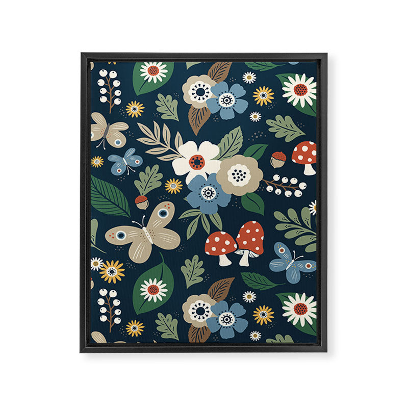 Woodland Forest Flowers - Navy Blue Framed Canvas Print Gallery Image 8