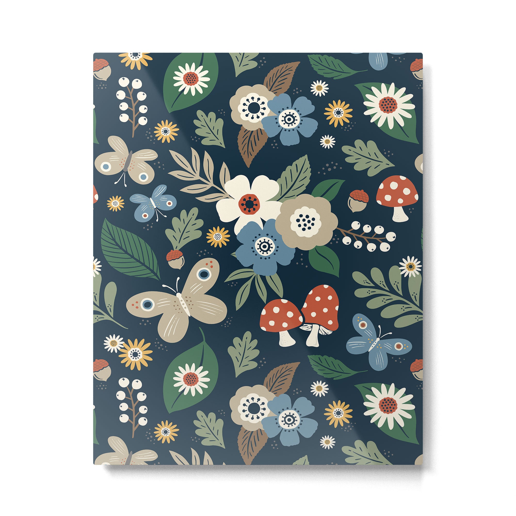 Woodland Forest Flowers - Navy Blue Metal Print Gallery Image 6