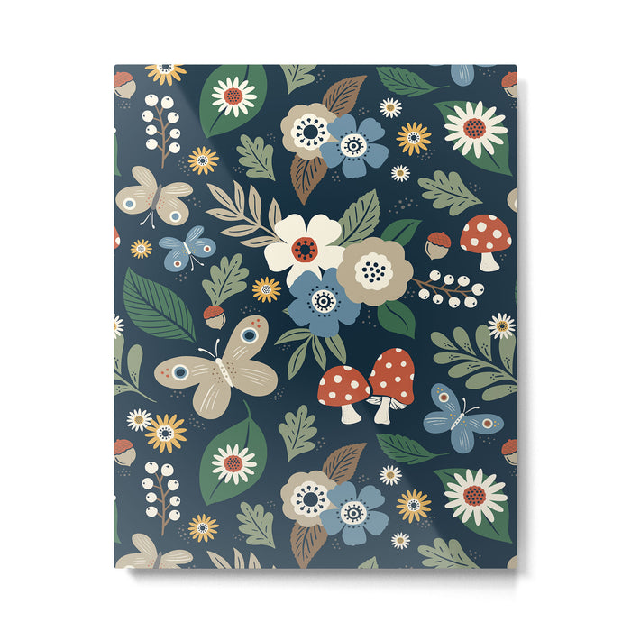 Woodland Forest Flowers - Navy Blue Metal Print Gallery Image 1