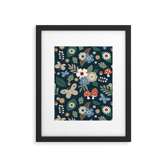 Woodland Forest Flowers - Navy Blue Framed Art Print Gallery Image 1