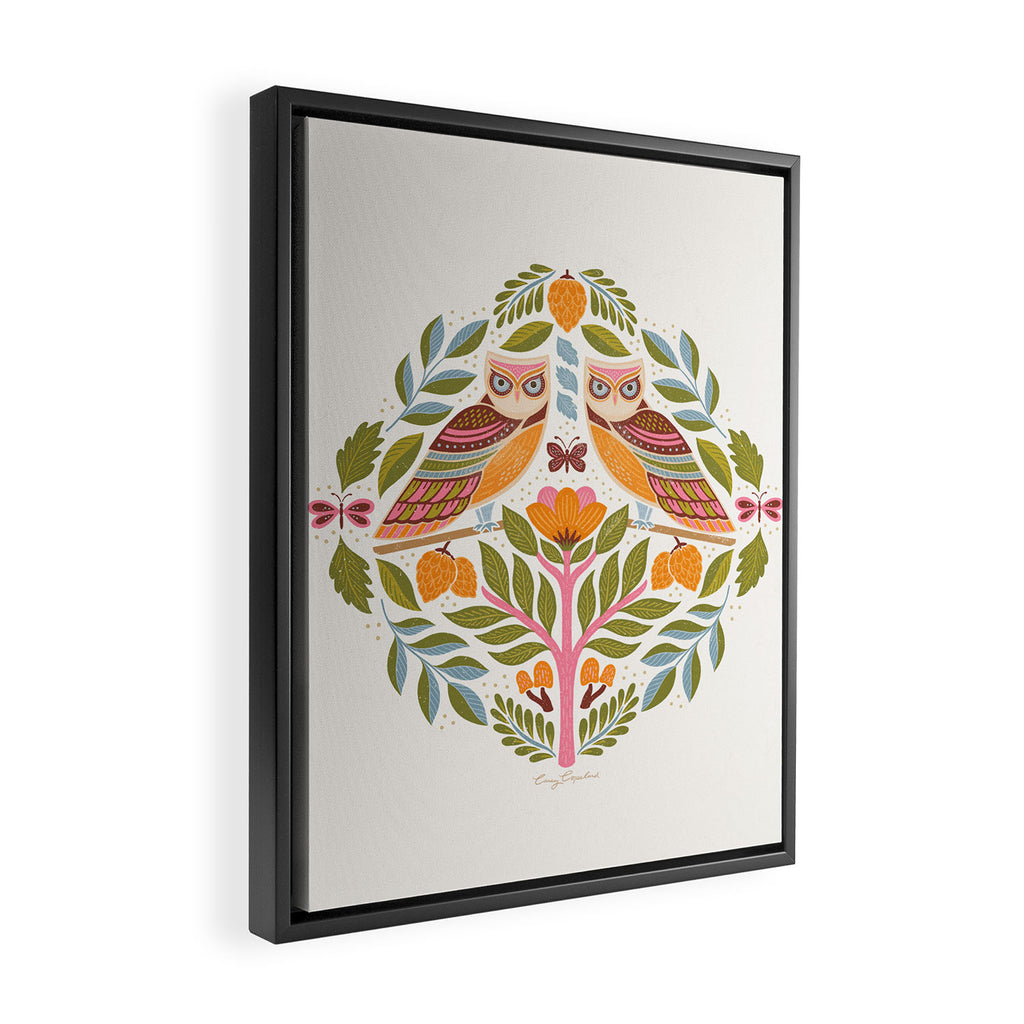 Woodland Owls - Multi-colored Framed Canvas Print Gallery Image 2