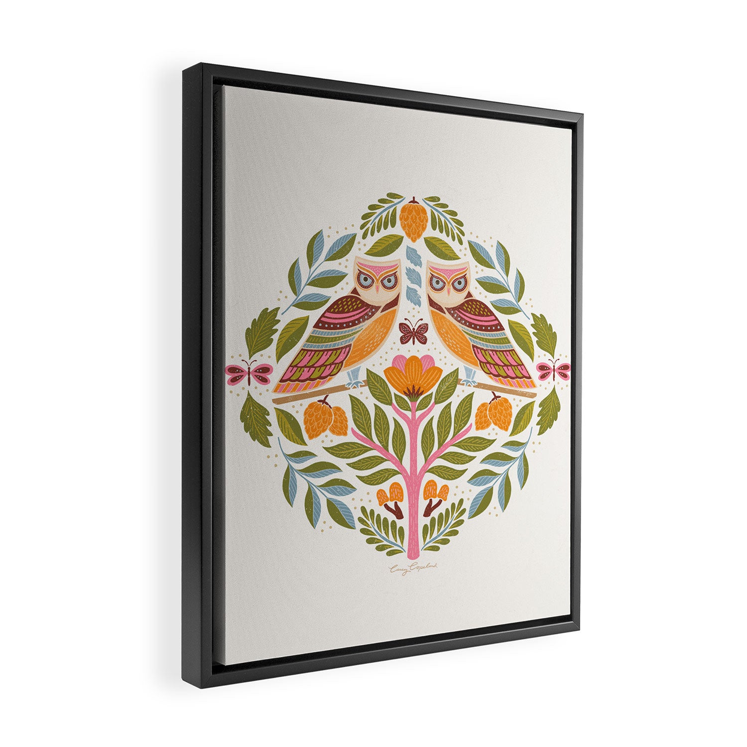 Woodland Owls - Multi-colored Framed Canvas Print Gallery Image 2